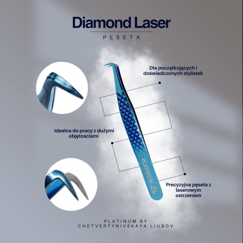 Tweezer for Eyelash Extensions Laser Diamond Blue PLATINUM Aqua Collection
