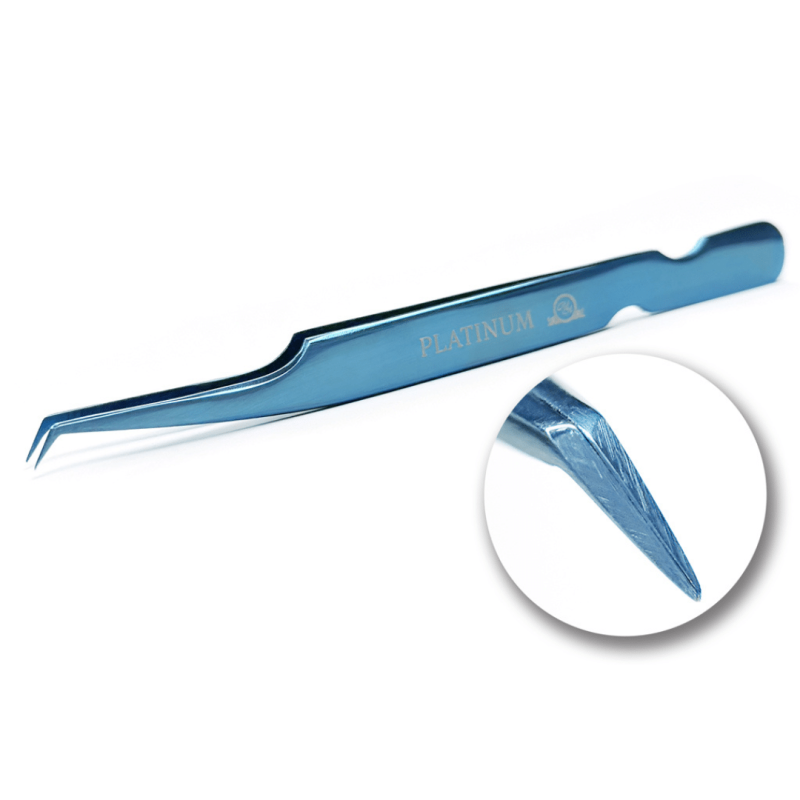 Tweezers for Eyelash Extensions ET 45 Plasma blue PLATINUM Aqua Collection