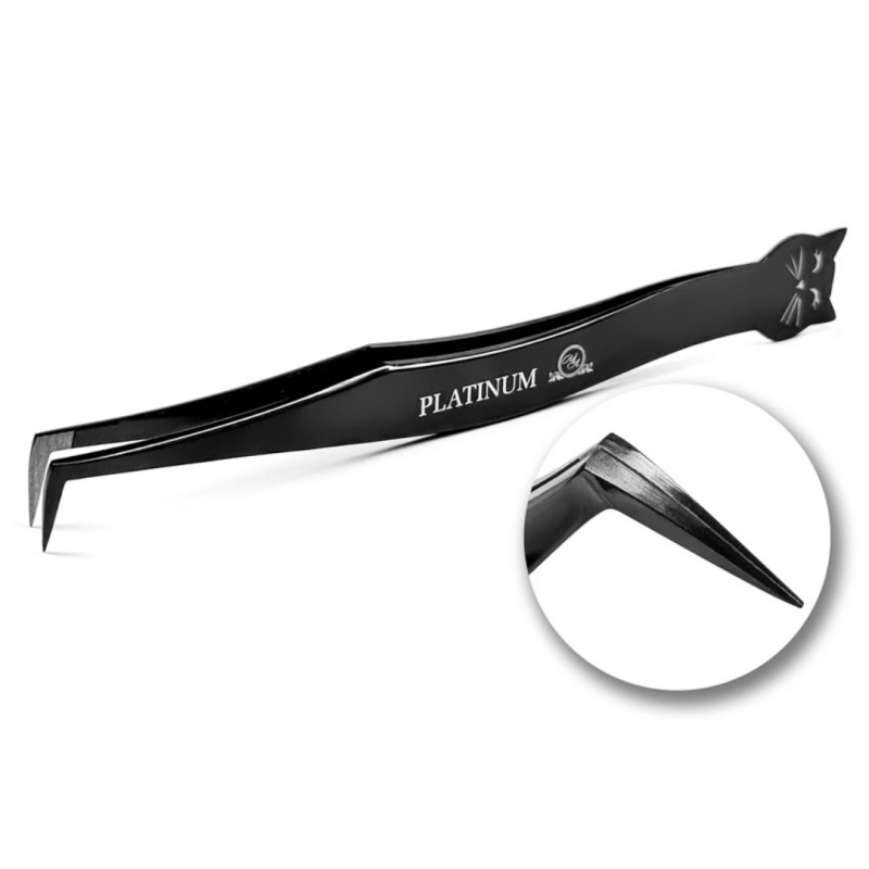 Tweezers for Eyelash Extensions Cat Laser PLATINUM Onyx Edition