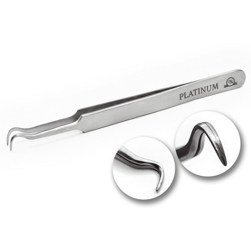 Tweezers for Eyelash Extensions Hook PLATINUM Steel Collection
