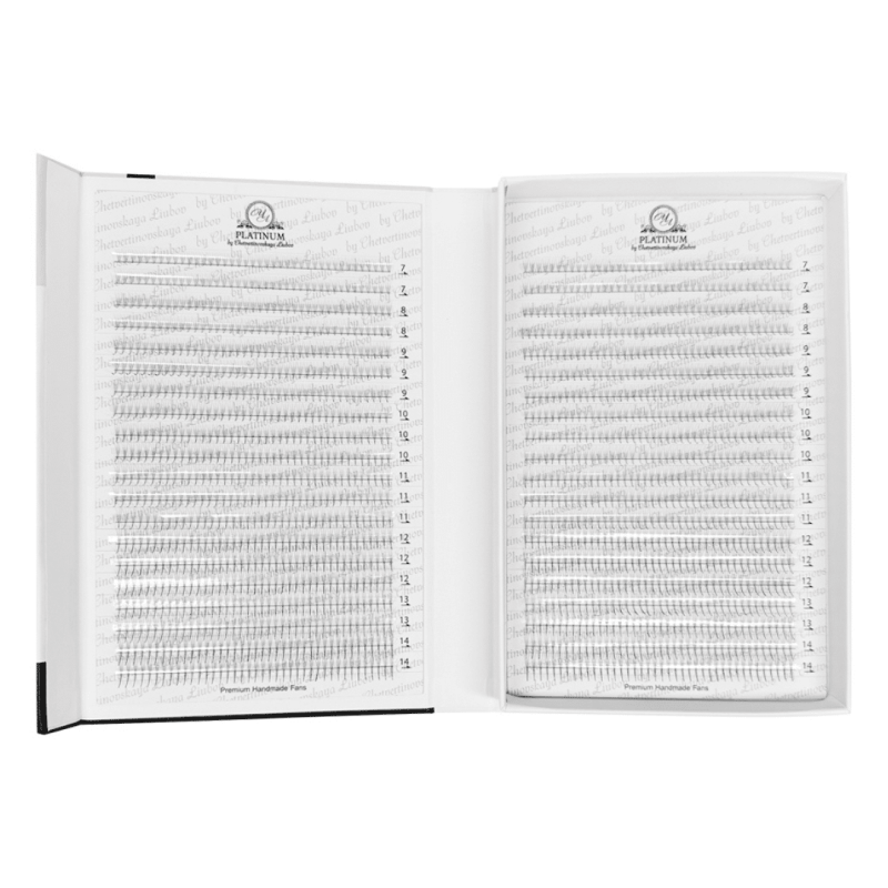 Ready Fan Eyelash Clusters PLATINUM 3D Curl C 0.07 mm 7–14 mm, 1600 fans