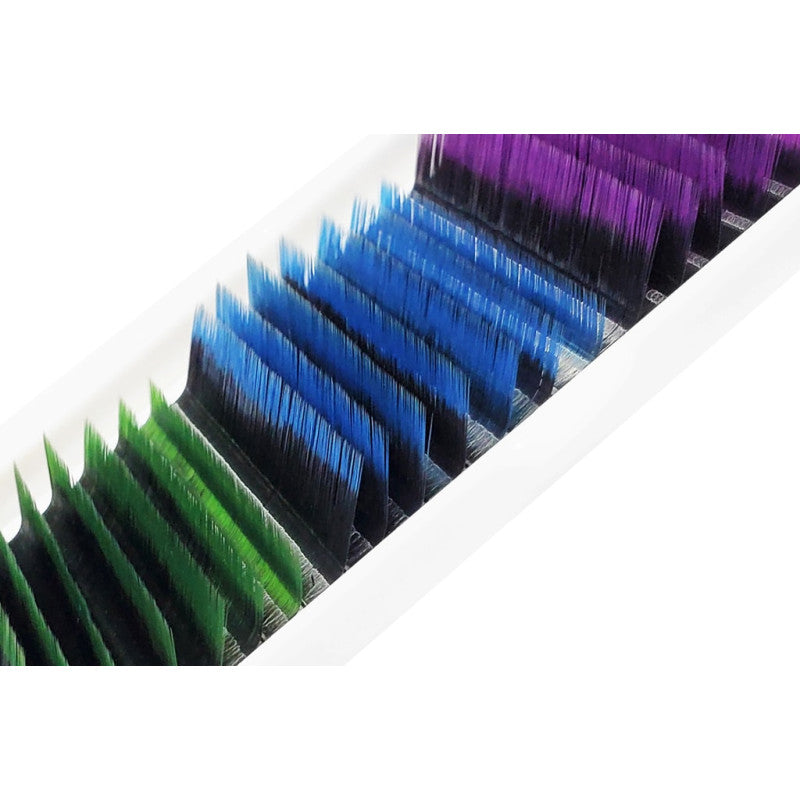 Eyelash Extensions Color Ombre MIX (Purple/Blue/Green) PLATINUM Curl CC 0.10 8–13mm