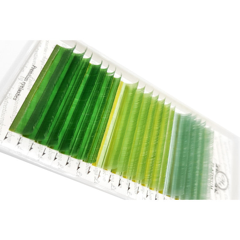 Eyelash Extensions Color Green “Nature’s Energy” PLATINUM Curl CC 0.07 8–13mm