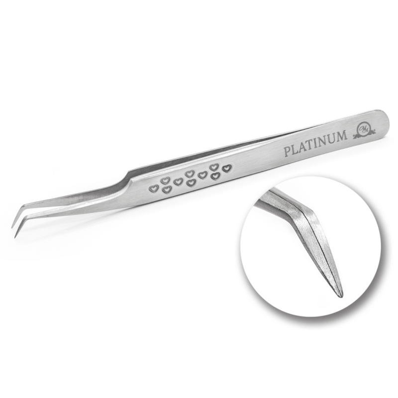 Tweezers for Eyelash Extensions ET 45 Heart PLATINUM Steel Collection