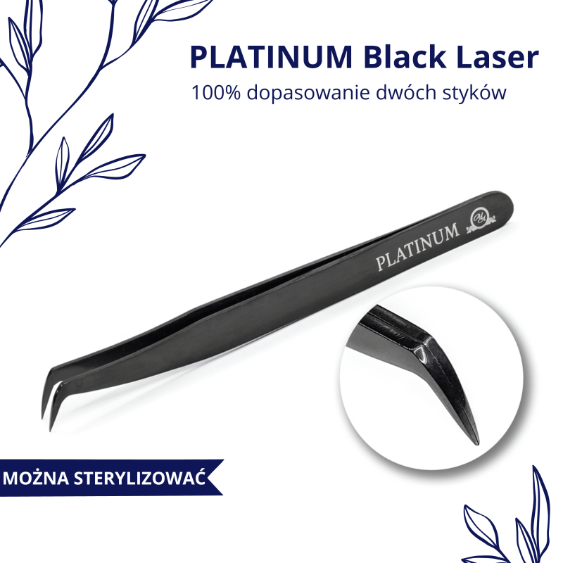 Tweezers for Eyelash Extensions Black Laser PLATINUM Onyx Edition