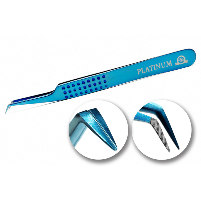 Tweezers for Eyelash Extensions ET 45 Laser PLATINUM Aqua Collection