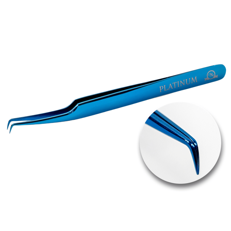 Tweezers for Eyelash Extensions ET 15 Mini Blue Laser PLATINUM Aqua Collection