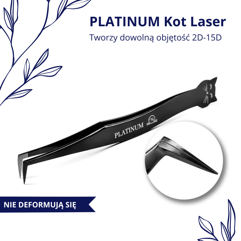 Tweezers for Eyelash Extensions Cat Laser PLATINUM Onyx Edition