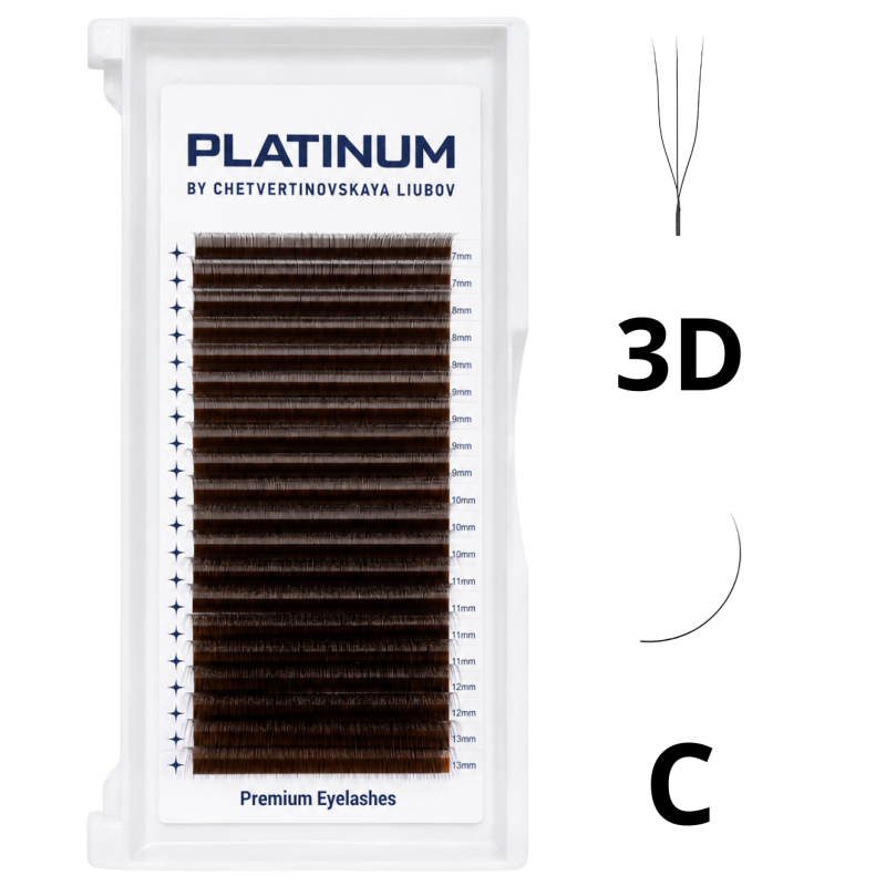 Ready Fan Eyelash Clusters 3D Dark Choco U-Shape Curl C 0.07 7–13 mm PLATINUM
