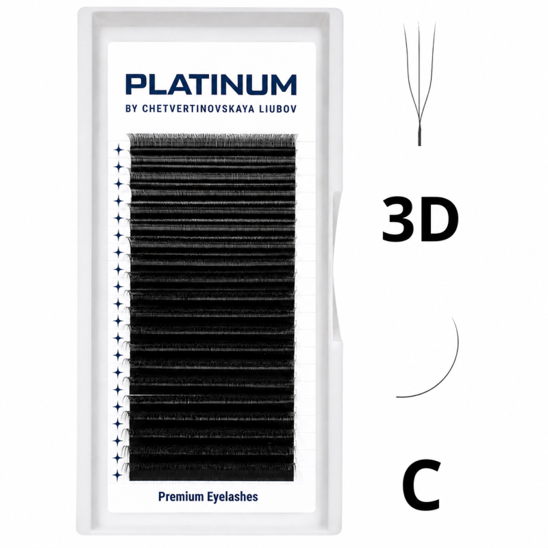 Ready Fan Eyelash Clusters 3D Black U-Shape Curl C 0.07 9 mm PLATINUM