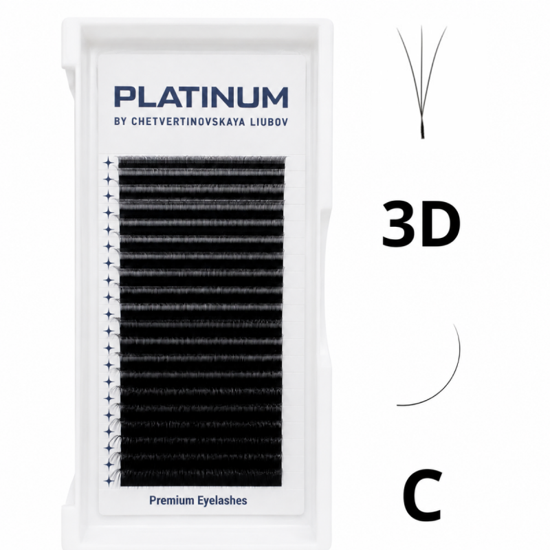 Ready Fan Eyelash Clusters 3D Black W-Shape Curl C 0.07 8 mm PLATINUM
