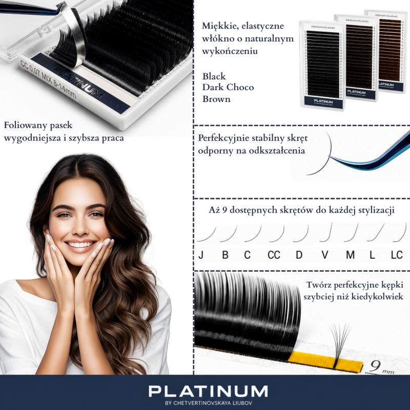 Eyelash Extensions Brown PLATINUM 24 lines Сurl СC 0.07 6-13mm NEW
