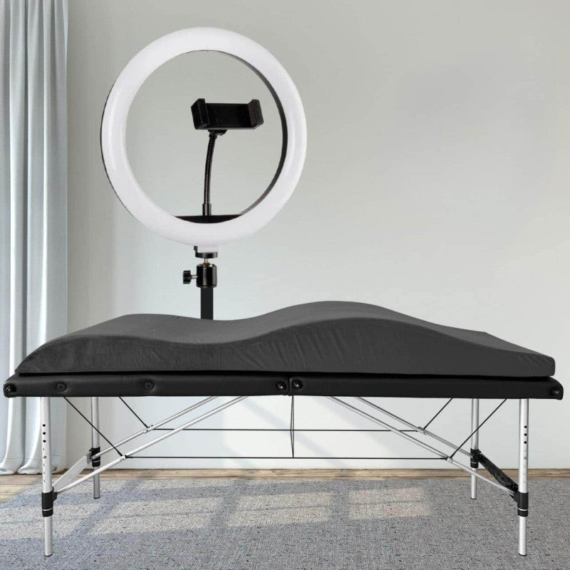 Folding Beauty Bed 60 cm PLATINUM + LED Ring Lamp PLATINUM — Set №5