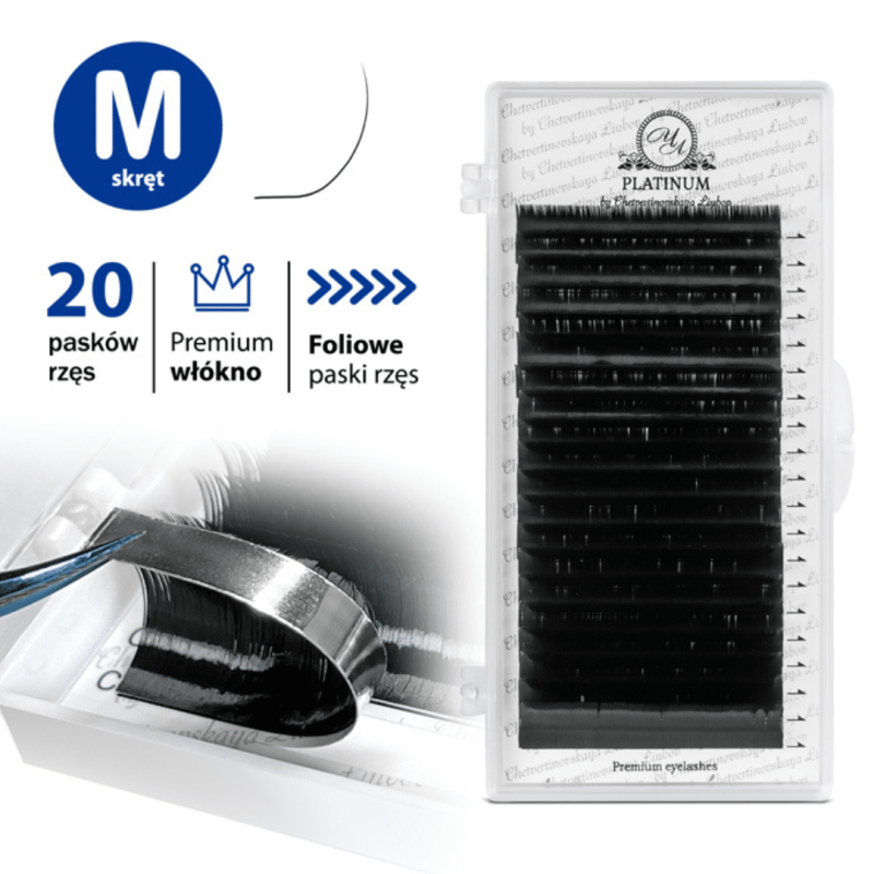 Eyelash Extensions Black PLATINUM 20 lines Сurl M 0.07 7-12mm
