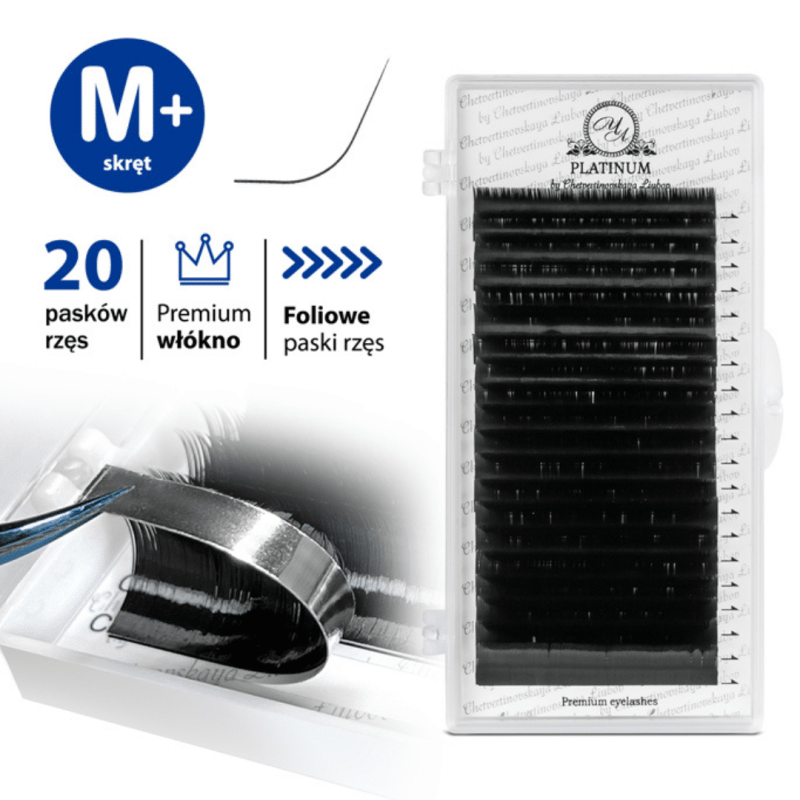Eyelash Extensions Black PLATINUM 20 lines Сurl M+ 0.10 7-12mm
