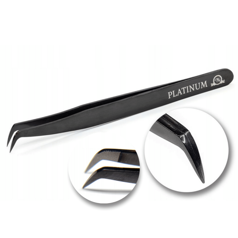 Tweezers for Eyelash Extensions Black Laser PLATINUM Onyx Edition