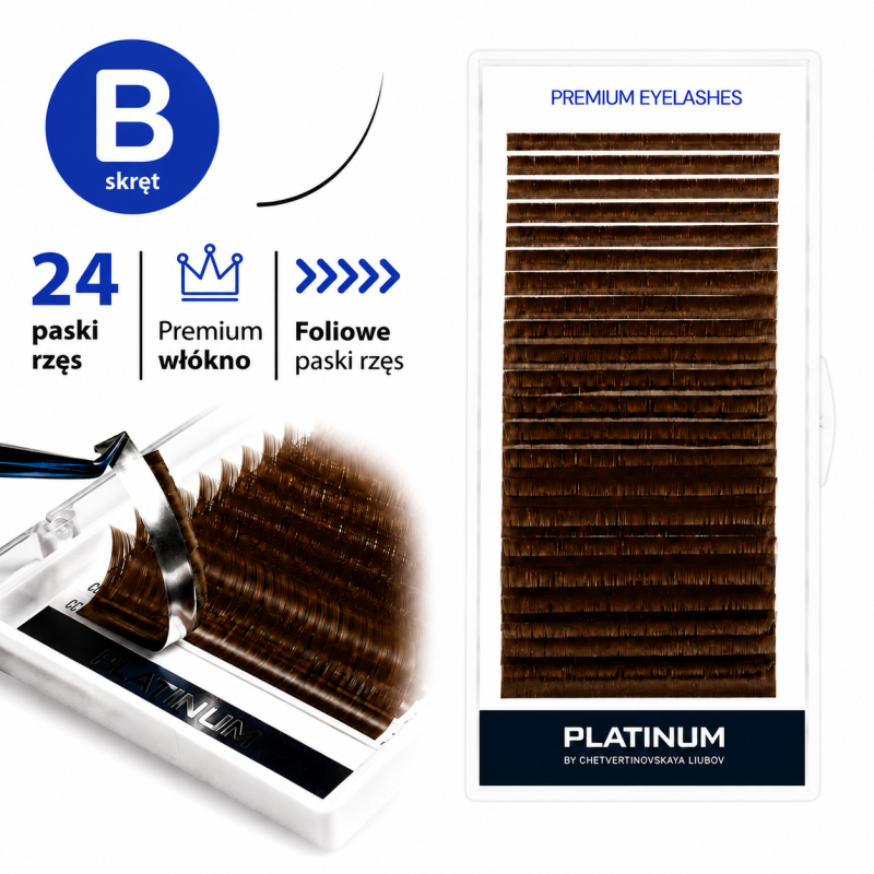 Eyelash Extensions Brown PLATINUM 24 lines Сurl B 0.07 6-13mm NEW