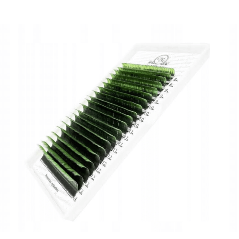 Eyelash Extensions Color Ombre Green PLATINUM Curl CC 0.10 8–14mm