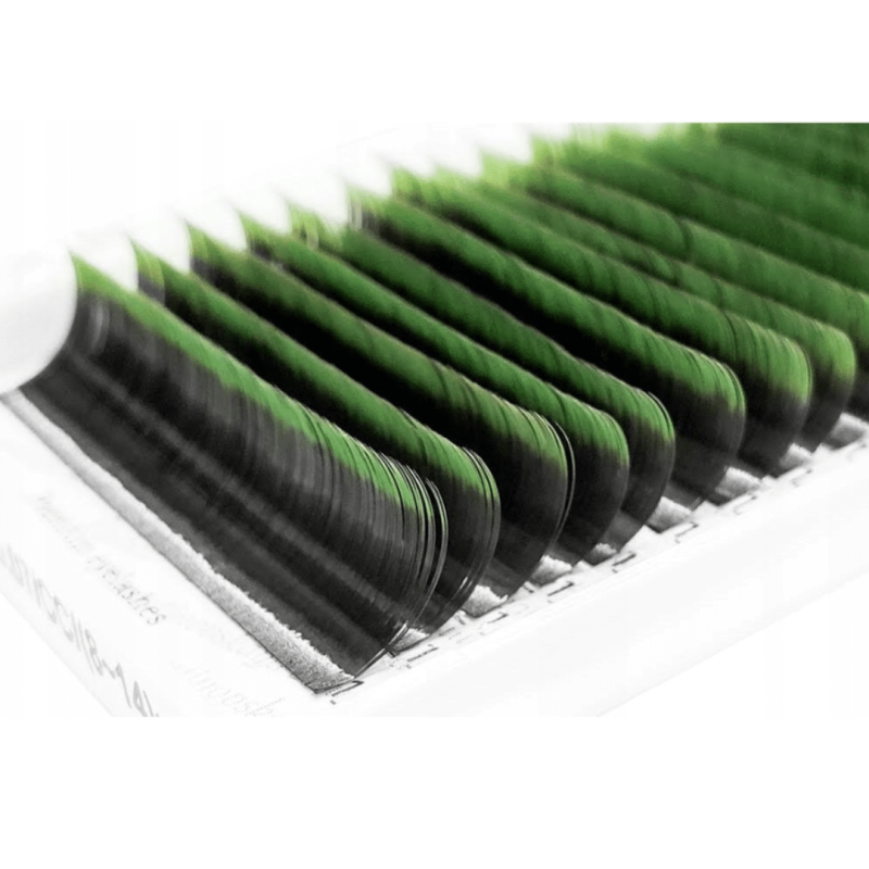 Eyelash Extensions Color Ombre Green PLATINUM Curl CC 0.10 8–14mm