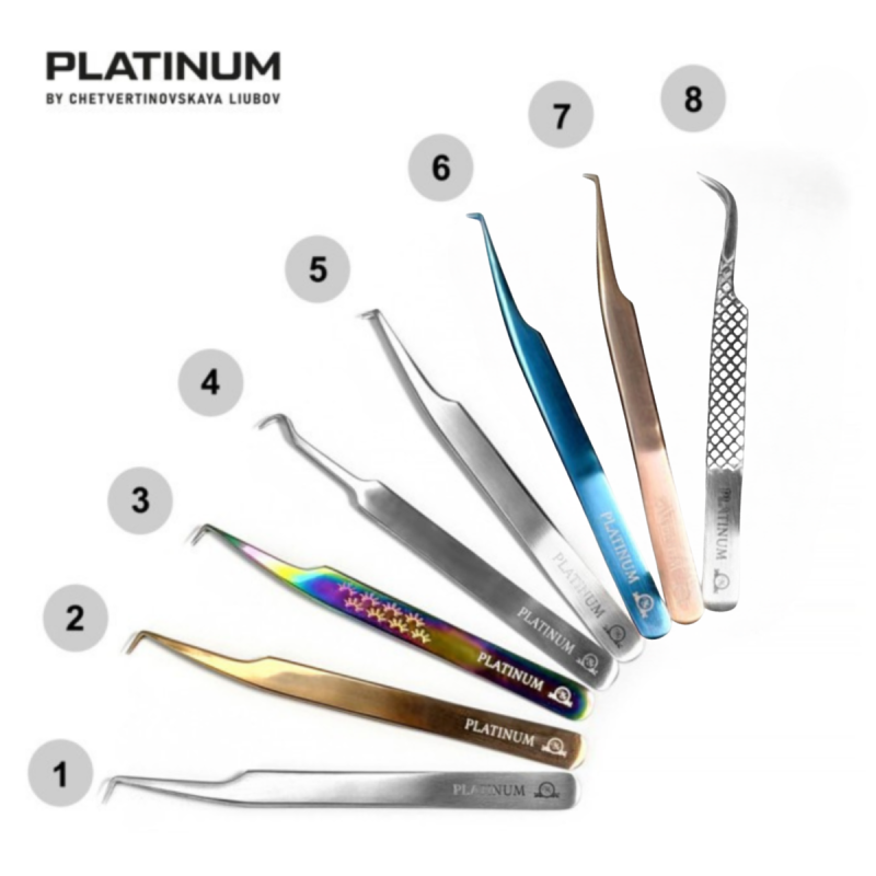 Tweezers for Eyelash Extensions Hook PLATINUM Steel Collection