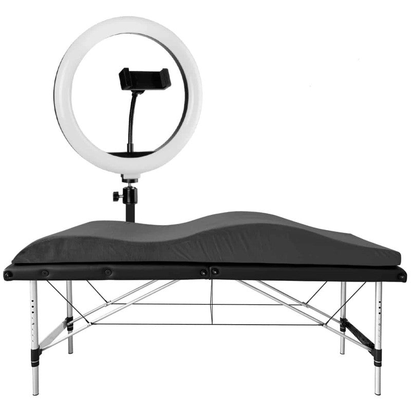 Foldable Cosmetology Bed 60 cm + Memory Foam Mattress + Ring LED Lamp PLATINUM - Set №8