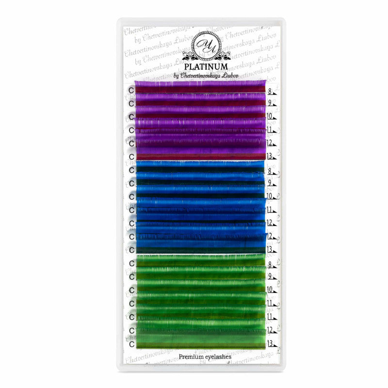 Eyelalash Extensions Color (Purple/Blue/Green) PLATINUM Curl C 0.07 8–13mm