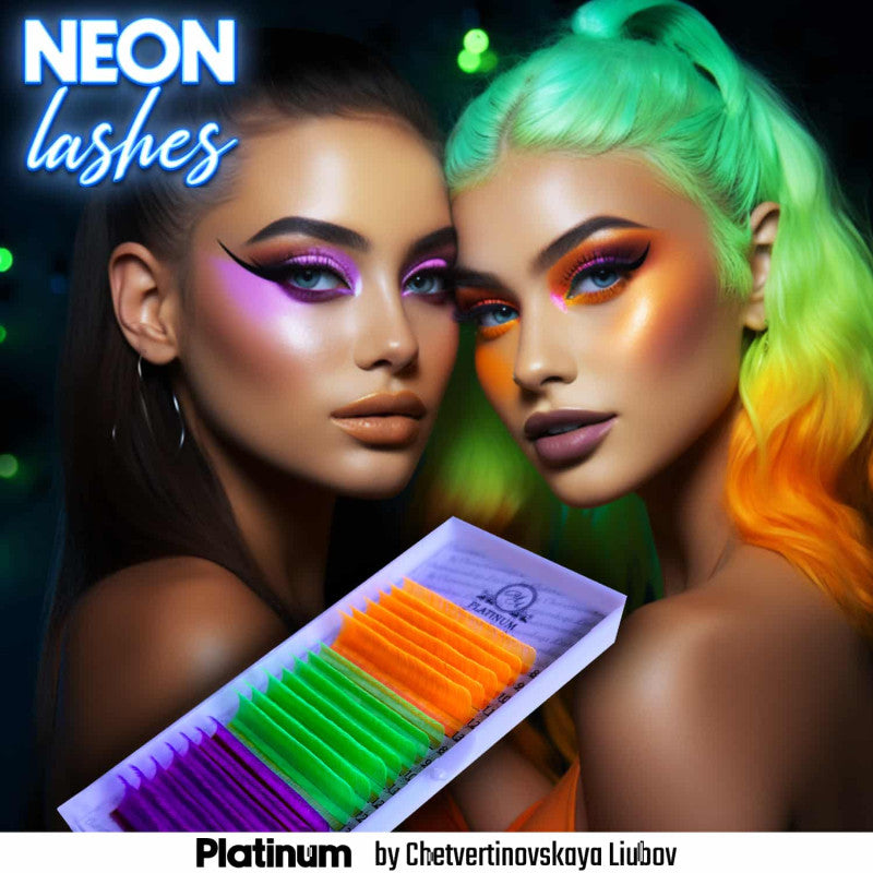 Eyelash Extensions Color NEON MIX (Orange/Green/Purple) PLATINUM Curl CC 0.07 8–13mm