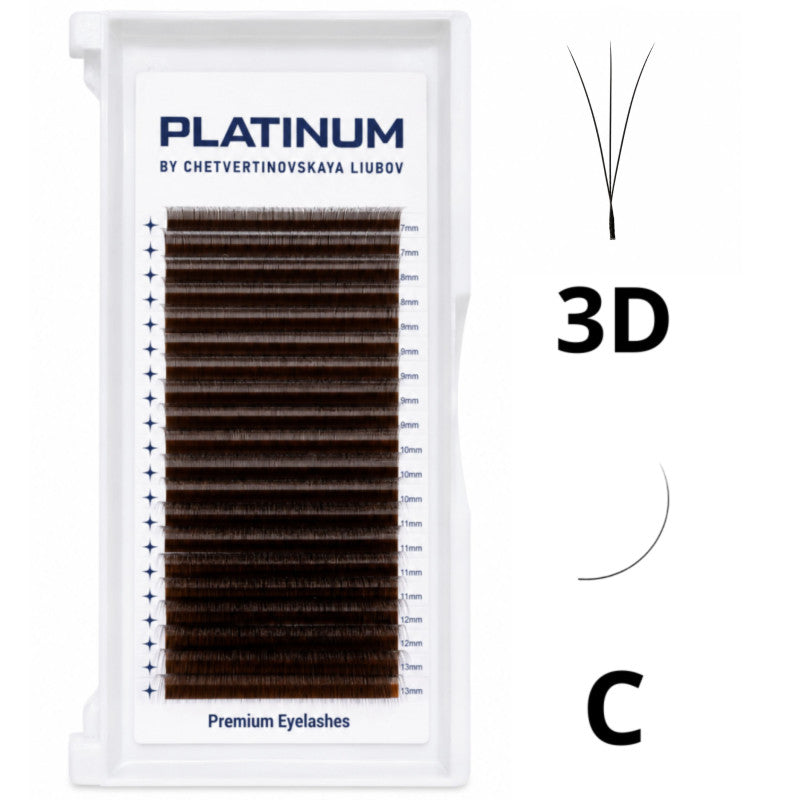 Ready Fan Eyelash Clusters 3D Dark Choco W-Shape Curl C 0.07 6–13 mm PLATINUM