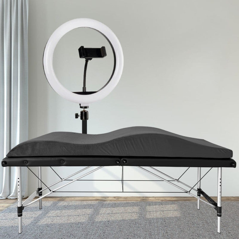 Foldable Cosmetology Bed 60 cm + Memory Foam Mattress + Ring LED Lamp PLATINUM - Set №8