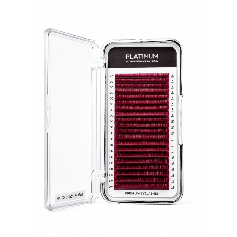 Eyelash Extensions Burgundy PLATINUM 20 lines Сurl С 0.07 6-14mm NEW
