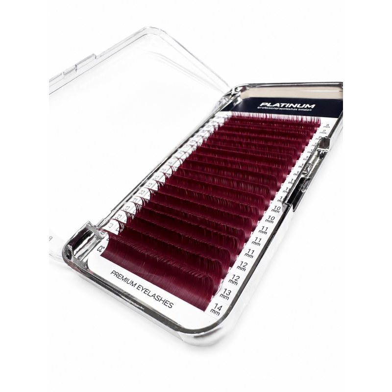 Eyelash Extensions Burgundy PLATINUM 20 lines Сurl С 0.07 6-14mm NEW