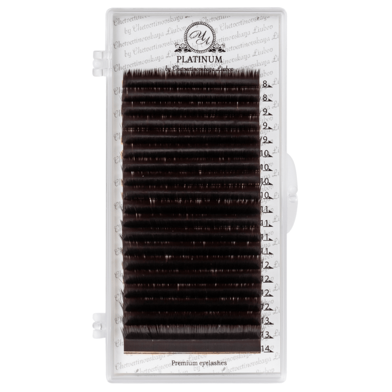 Eyelash Extensions Dark Choco PLATINUM 20 lines Сurl M+ 0.07 10mm