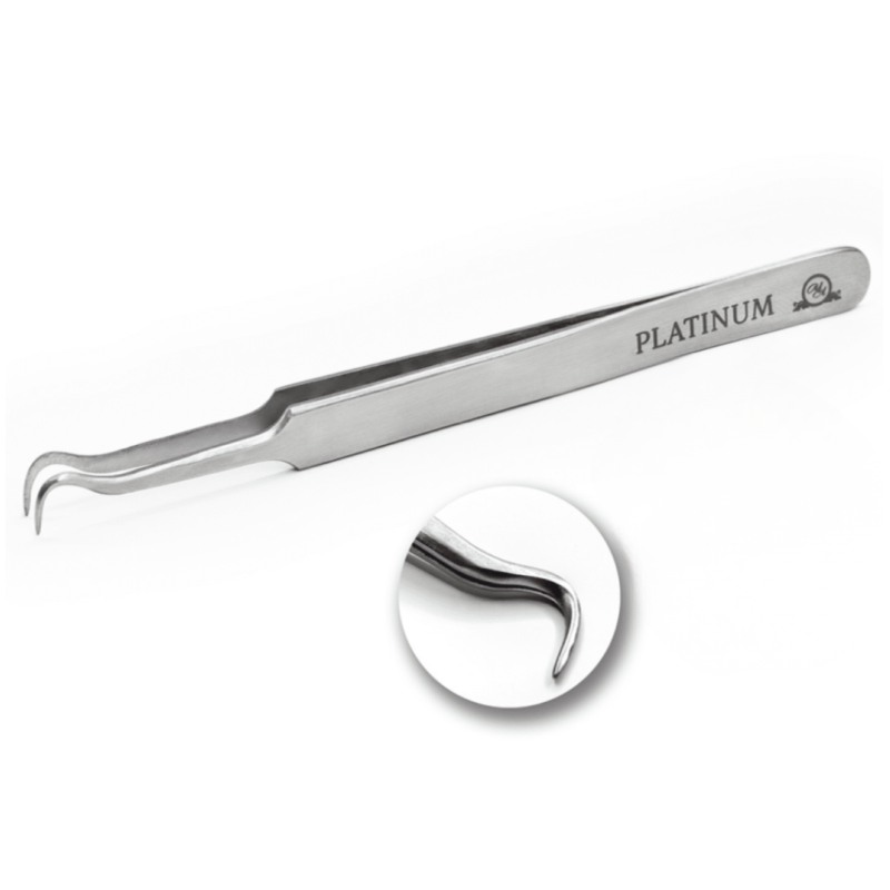 Tweezers for Eyelash Extensions Hook PLATINUM Steel Collection