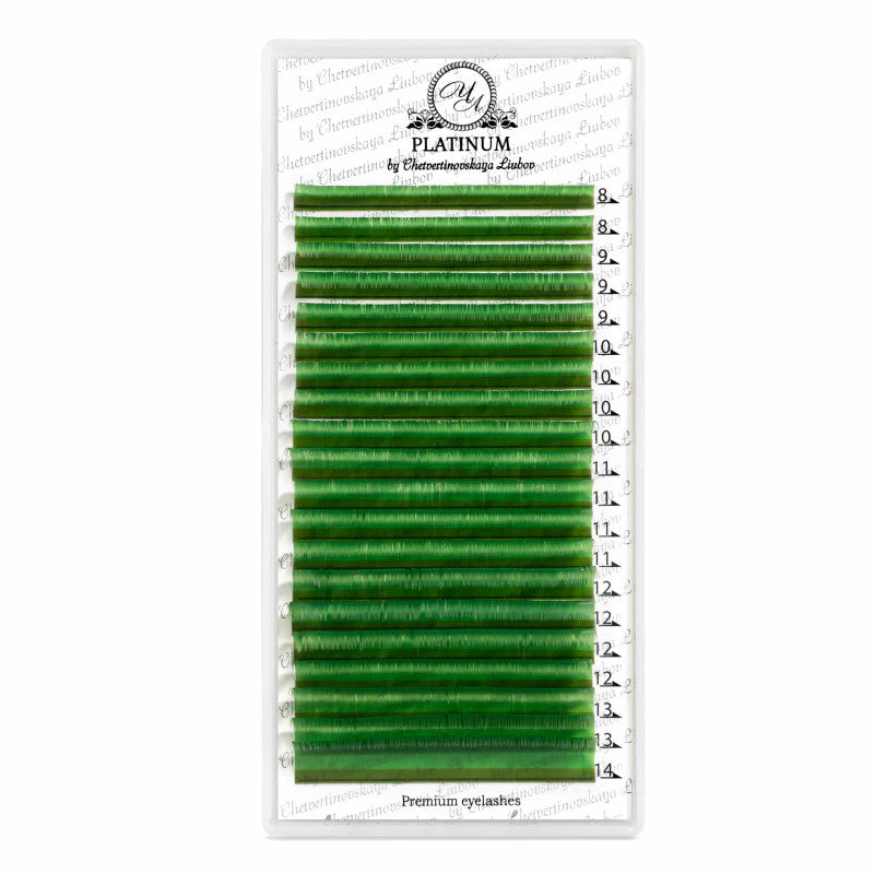 Eyelash Extensions Color Green PLATINUM Curl CC 0.07 8–14mm