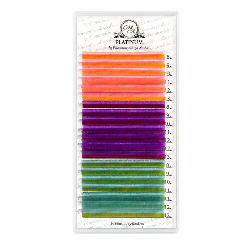 Eyelash Extensions Color “Magic Sunset” PLATINUM Curl CC 0.07 8–13mm