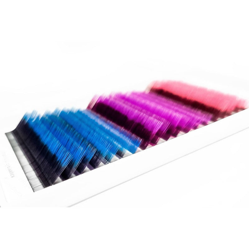 Eyelash Extensions Color Ombre MIX (Pink/Purple/Blue) PLATINUM Curl L 0.07 8–13mm