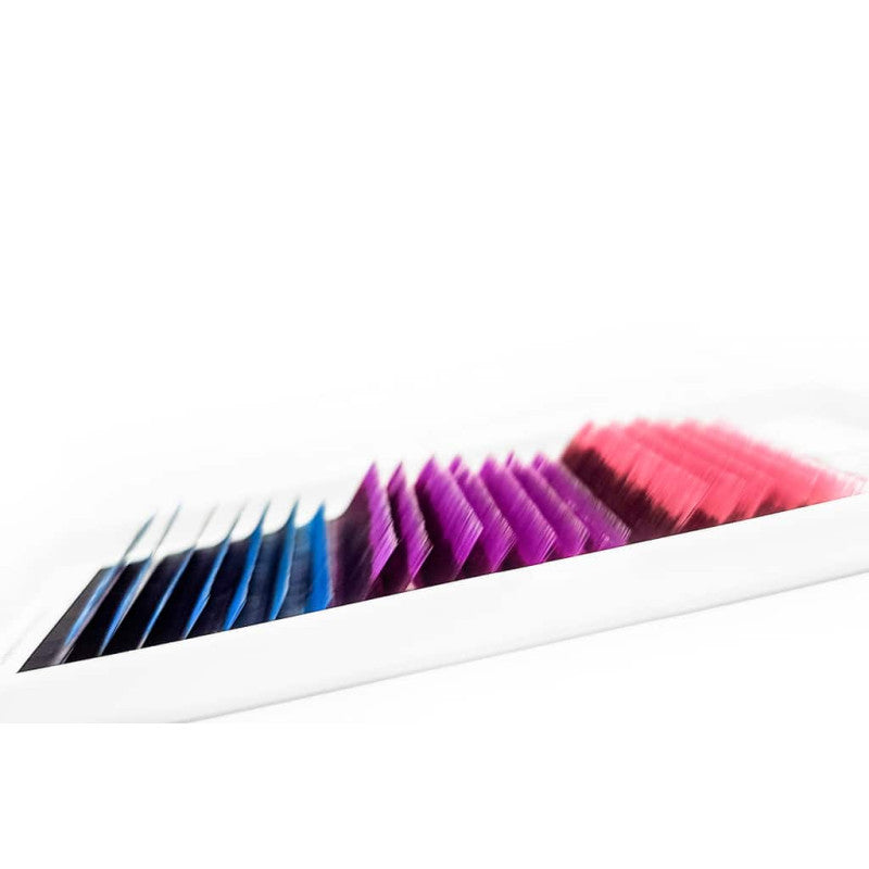 Eyelash Extensions Color Ombre MIX (Pink/Purple/Blue) PLATINUM Curl L 0.07 8–13mm
