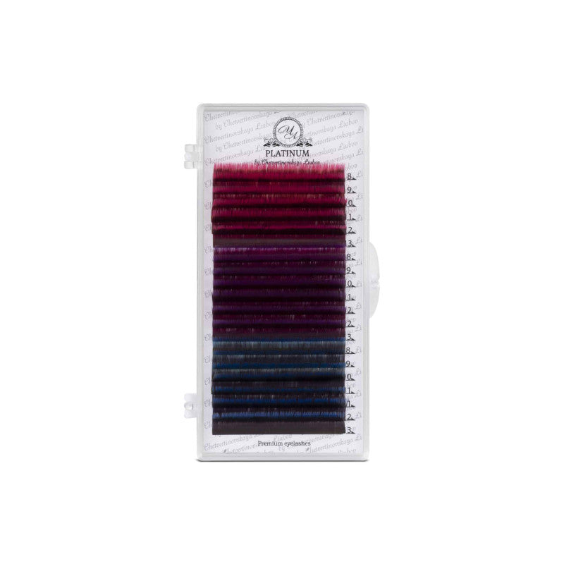 Eyelash Extensions Color Ombre MIX (Pink/Purple/Blue) PLATINUM Curl L 0.07 8–13mm