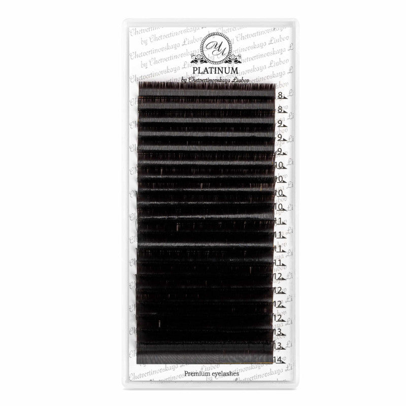 Eyelash Extensions Dark Choco PLATINUM 20 lines Сurl L+ 0.07 8-14mm
