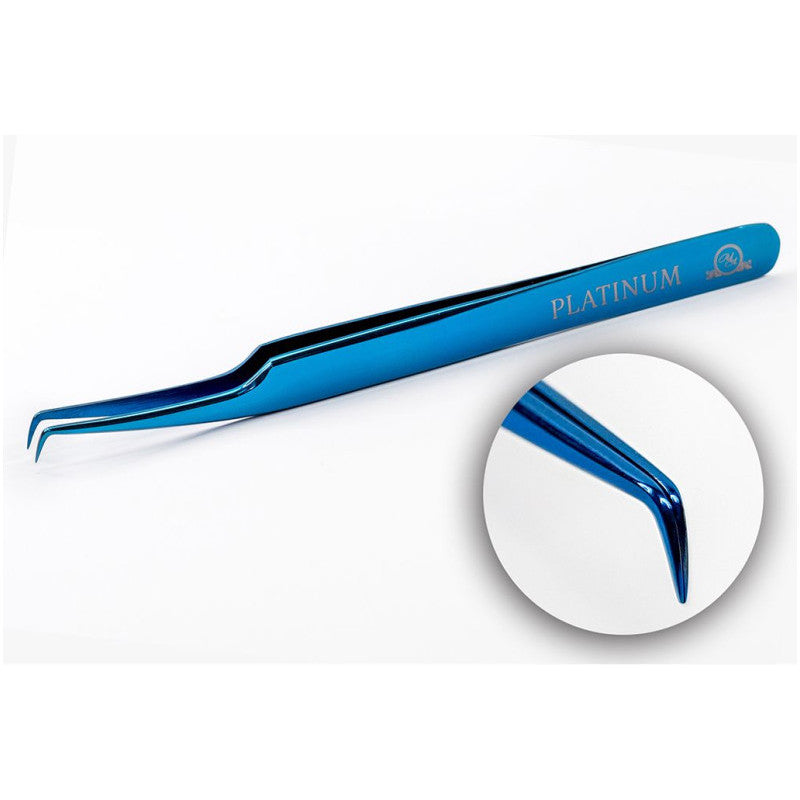 Tweezers for Eyelash Extensions ET 15 Mini blue PLATINUM Aqua Collection