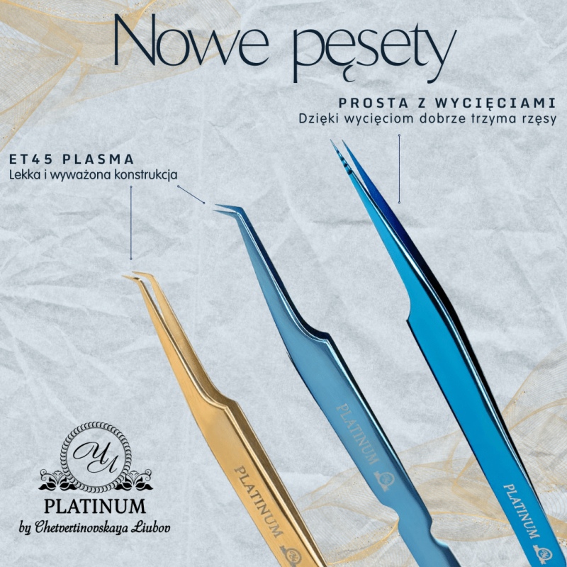 Tweezers for Eyelash Extensions ET 45 Plasma blue PLATINUM Aqua Collection