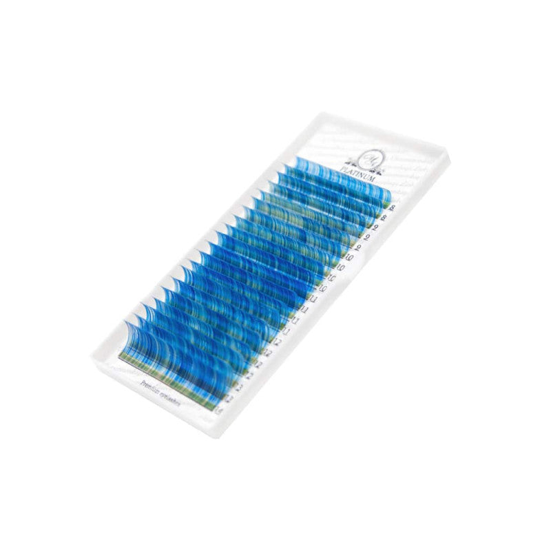 Eyelash Extensions Color Blue/White PLATINUM Curl CC 0.07 8–14mm