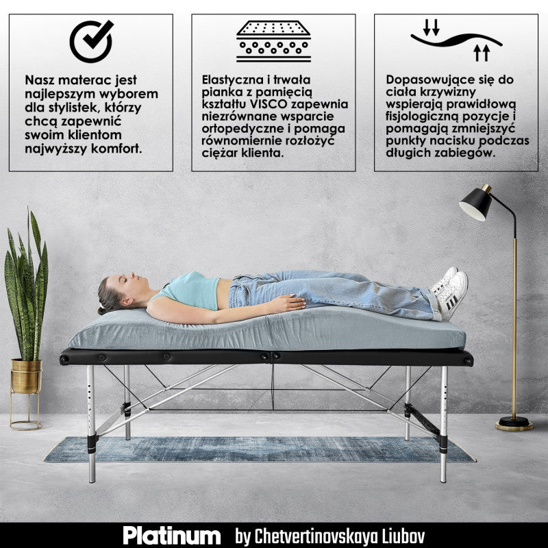 Foldable Cosmetic Bed 60 cm + Memory Foam Mattress + Shadow-Free Cosmetic Lamp MOON PLATINUM - Set №9