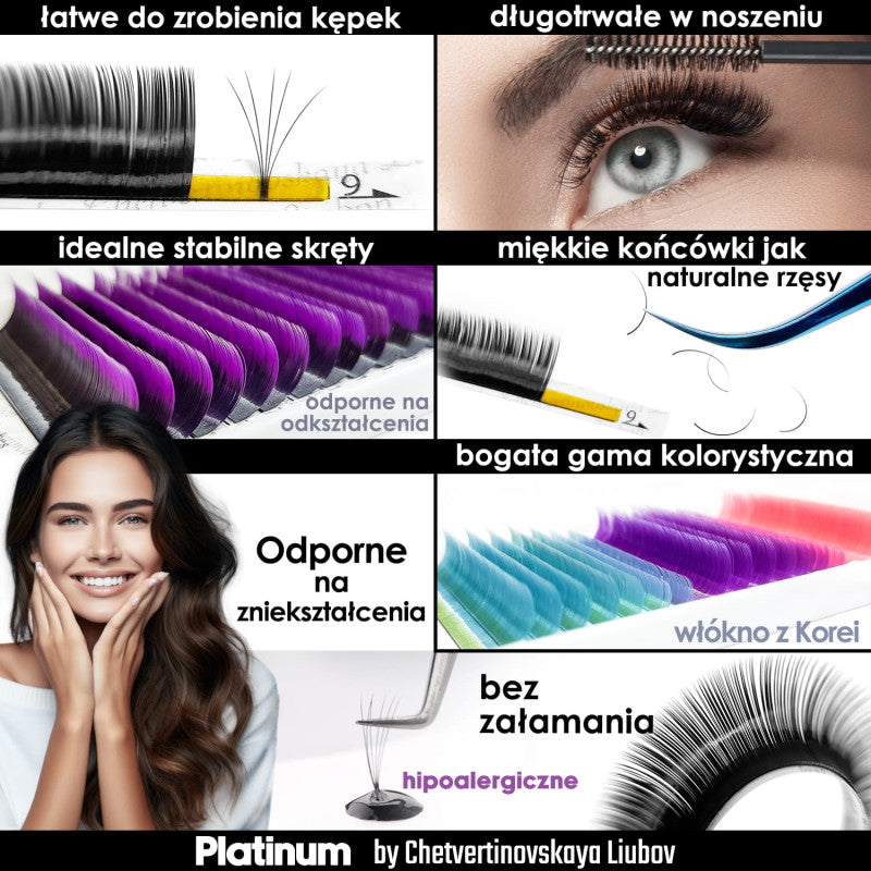 Eyelash Extensions Dark Choco PLATINUM 20 lines Сurl L+ 0.07 8-14mm