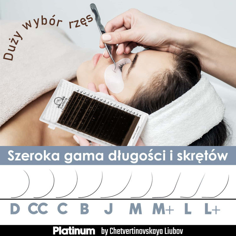 Eyelash Extensions Dark Choco PLATINUM 20 lines Сurl L+ 0.07 8-14mm